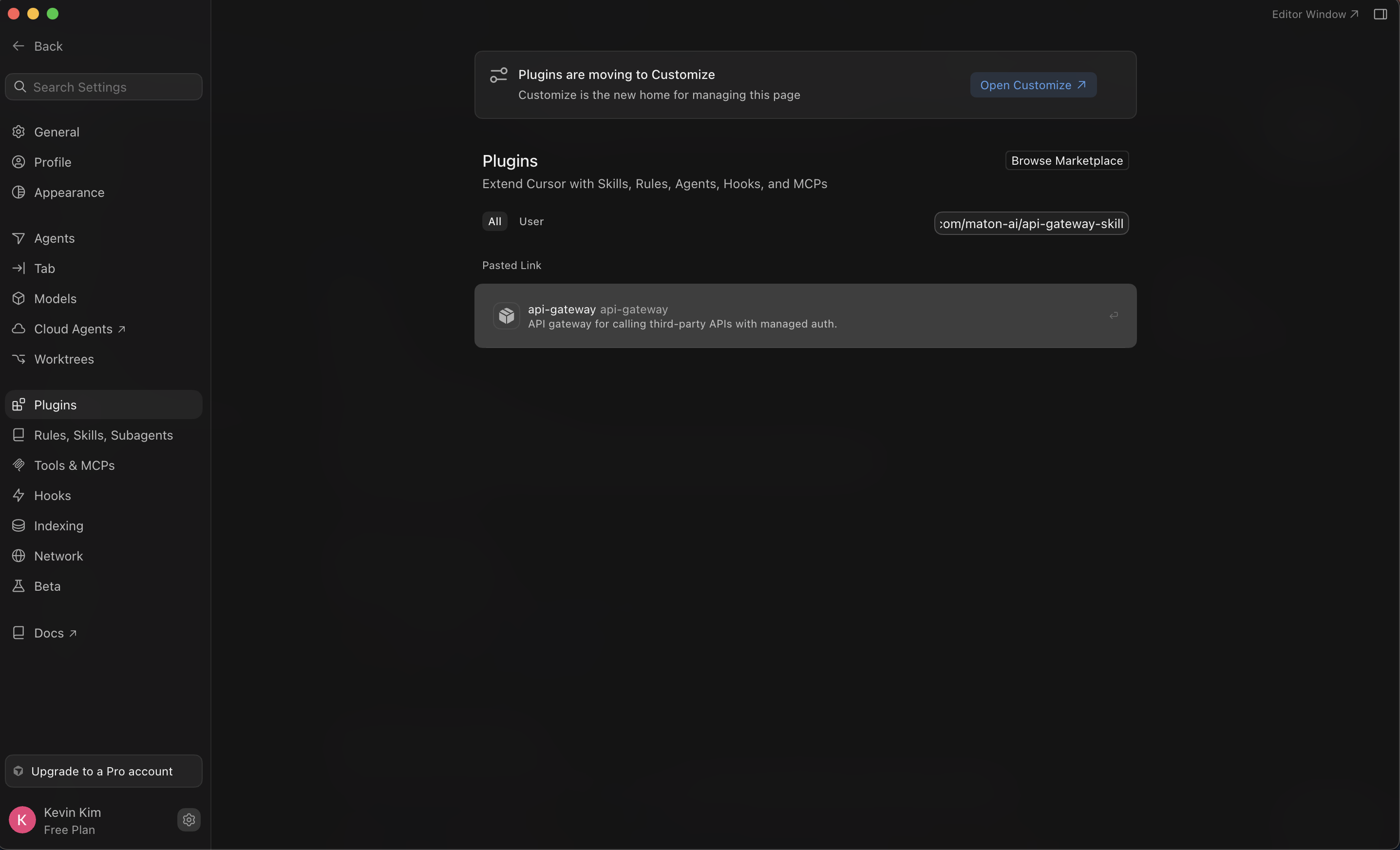 Pasting the Maton Skill repo link in the input bar in Cursor
