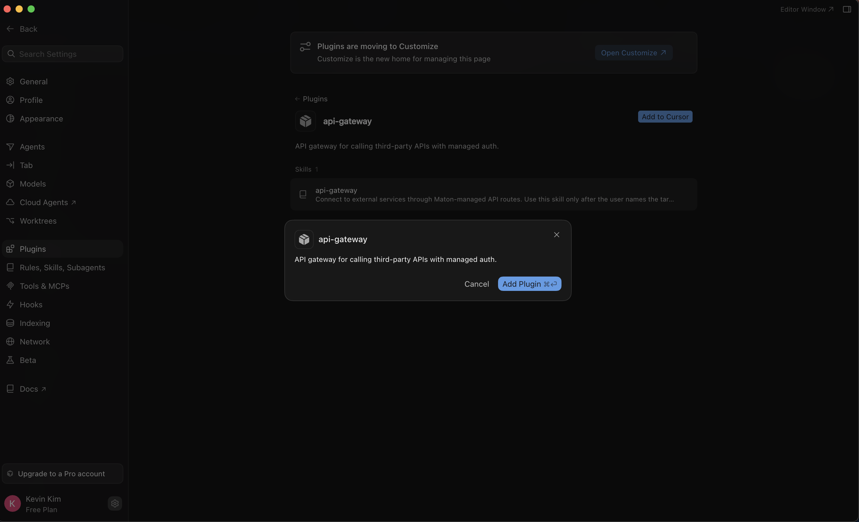 Clicking Add to Cursor and then Add Plugin