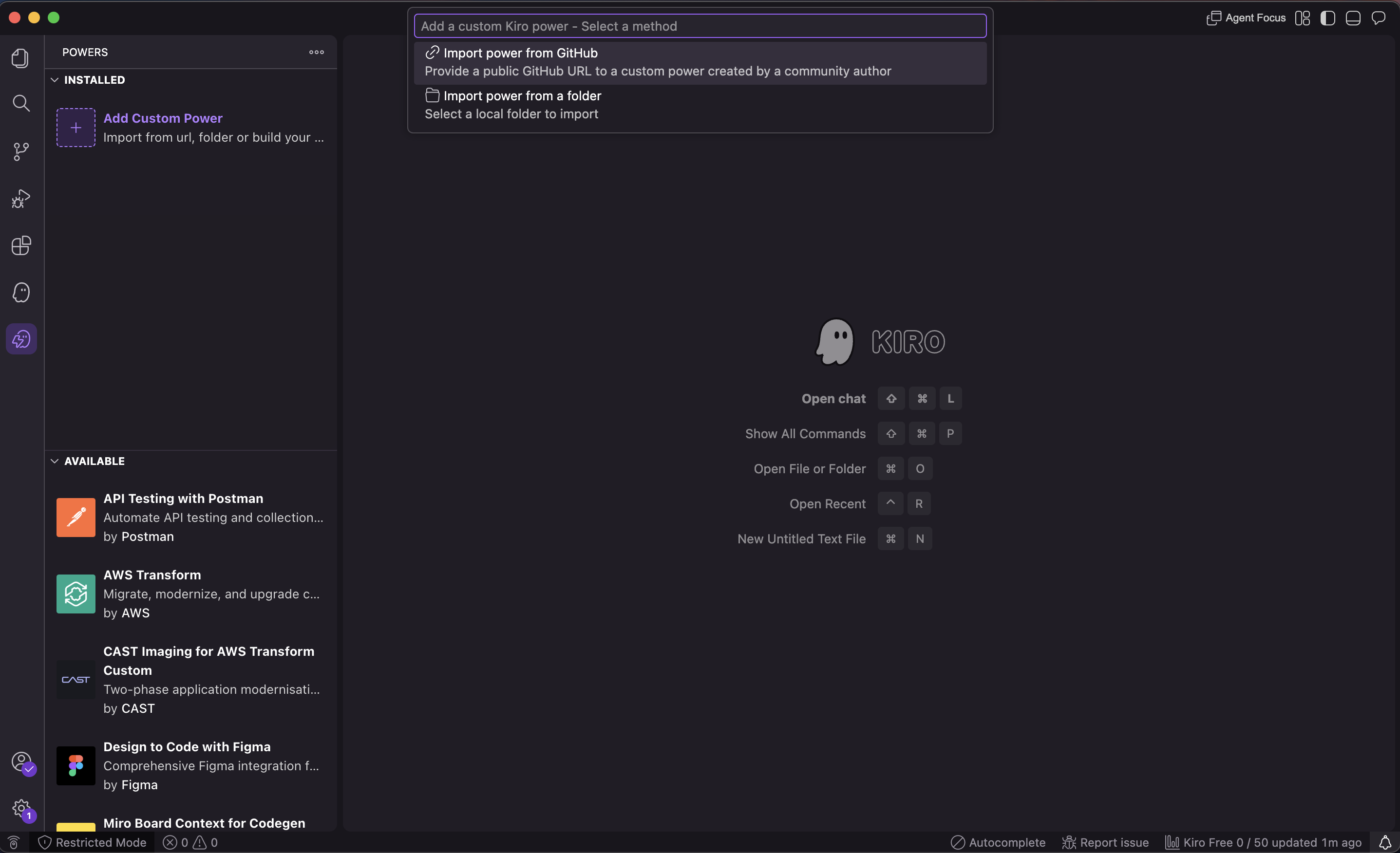 Pasting the Maton Power GitHub URL in Kiro