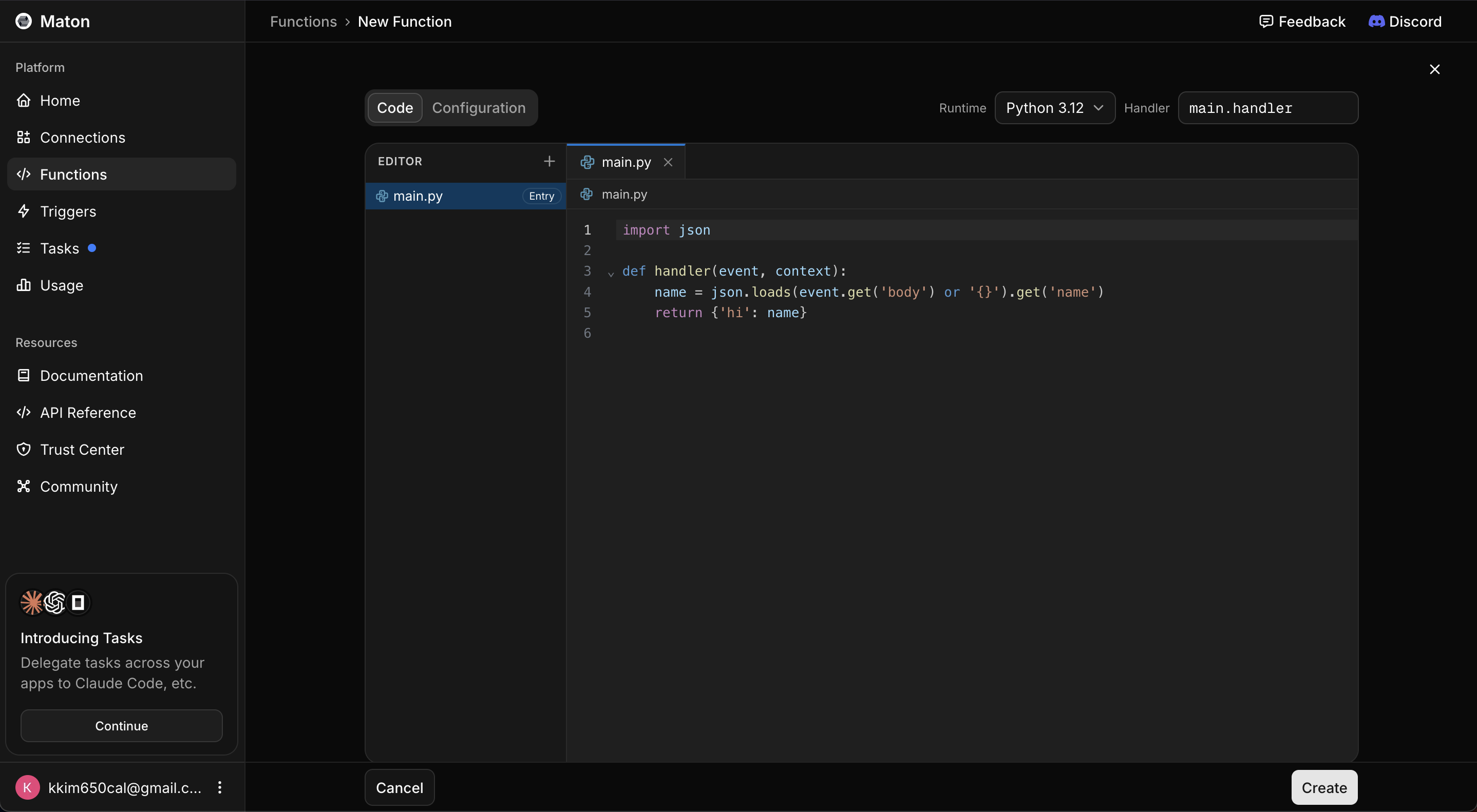 Reviewing function details before creating