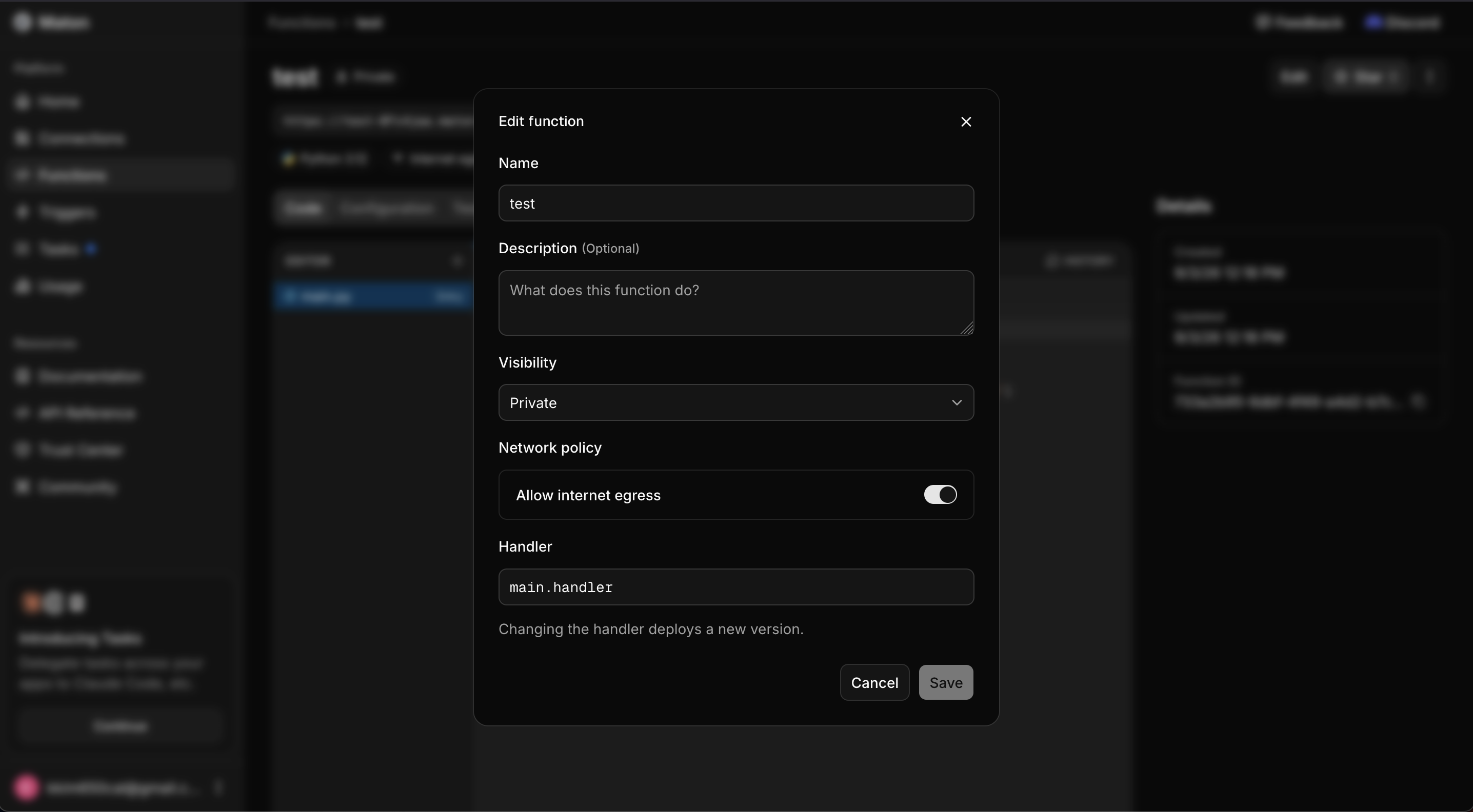 Editing a function's details