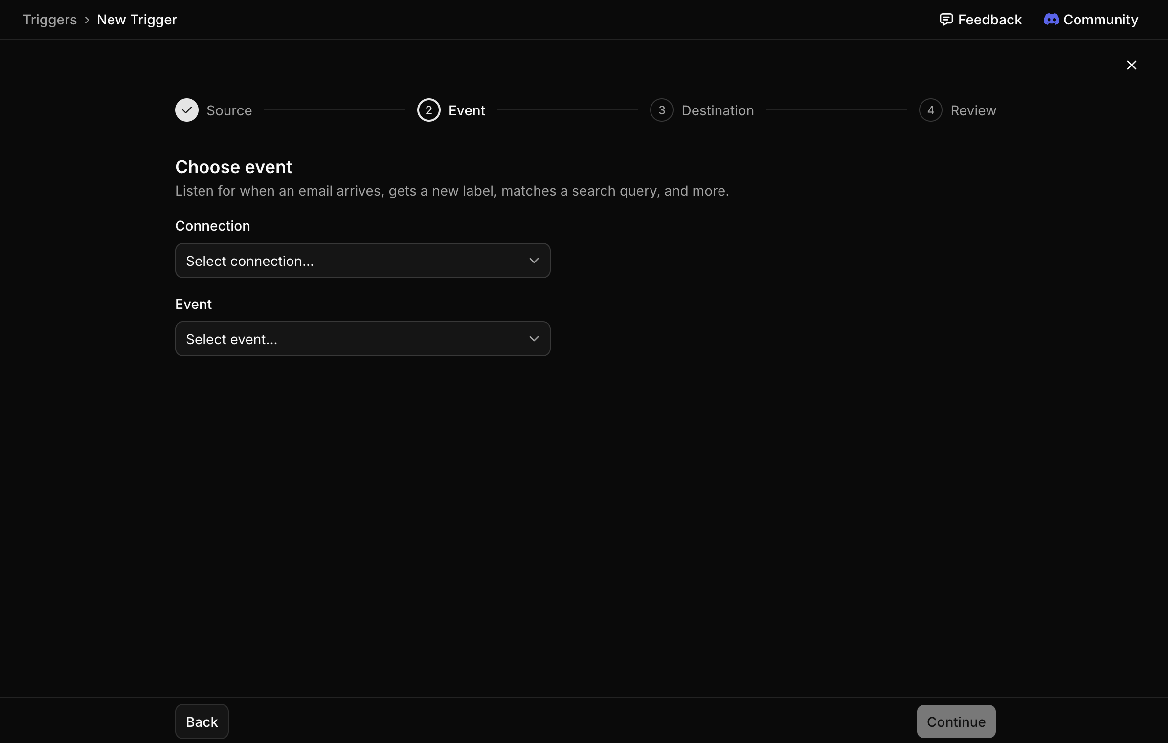 Choosing the connection to watch and source parameters